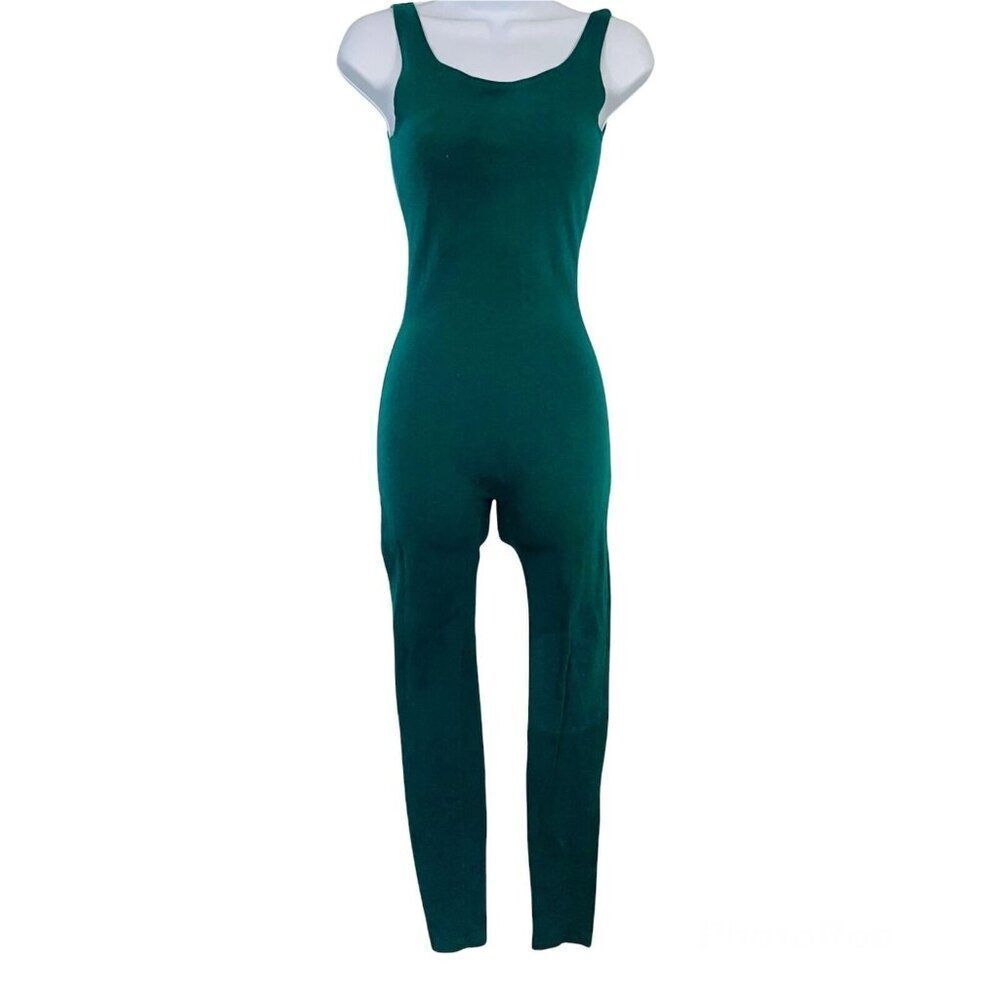 Dash Womens S Jumpsuit Green Sleeveless Stretch Casual Fitted